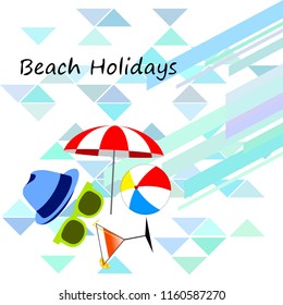beach umbrella ball sunglasses cocktail hat beach holiday vector background