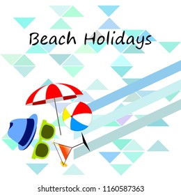 beach umbrella ball sunglasses cocktail hat beach holiday vector background