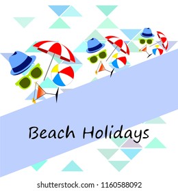 beach umbrella ball sunglasses cocktail hat beach holiday vector background
