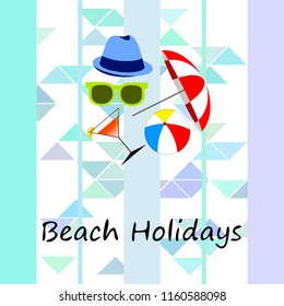 beach umbrella ball sunglasses cocktail hat beach holiday vector background