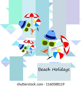 beach umbrella ball sunglasses cocktail hat beach holiday vector background