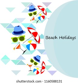 beach umbrella ball sunglasses cocktail hat beach holiday vector background