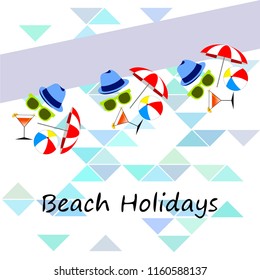 beach umbrella ball sunglasses cocktail hat beach holiday vector background