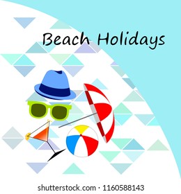 beach umbrella ball sunglasses cocktail hat beach holiday vector background