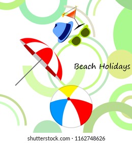 beach umbrella ball sunglasses cocktail hat beach holiday vector background