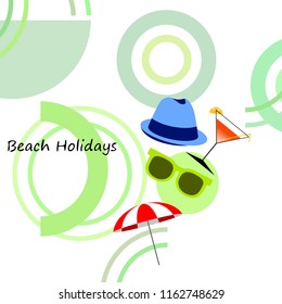 beach umbrella ball sunglasses cocktail hat beach holiday vector background