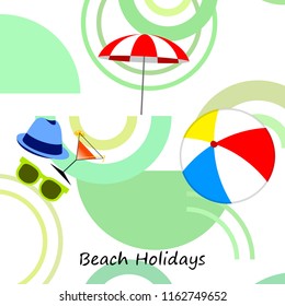 beach umbrella ball sunglasses cocktail hat beach holiday vector background