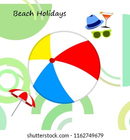 beach umbrella ball sunglasses cocktail hat beach holiday vector background
