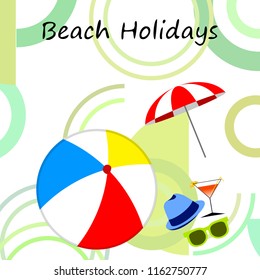 beach umbrella ball sunglasses cocktail hat beach holiday vector background