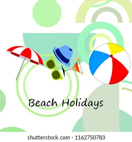 beach umbrella ball sunglasses cocktail hat beach holiday vector background