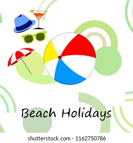 beach umbrella ball sunglasses cocktail hat beach holiday vector background