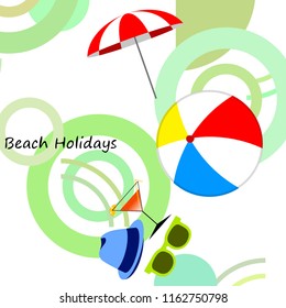 beach umbrella ball sunglasses cocktail hat beach holiday vector background