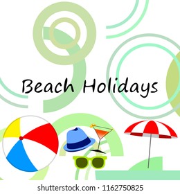 beach umbrella ball sunglasses cocktail hat beach holiday vector background
