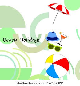 beach umbrella ball sunglasses cocktail hat beach holiday vector background