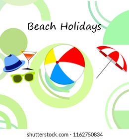beach umbrella ball sunglasses cocktail hat beach holiday vector background