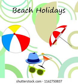 beach umbrella ball sunglasses cocktail hat beach holiday vector background