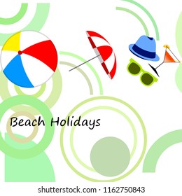 beach umbrella ball sunglasses cocktail hat beach holiday vector background