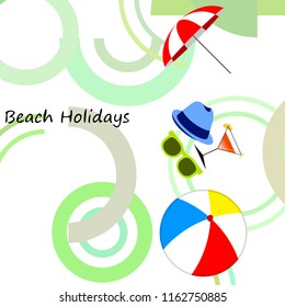 beach umbrella ball sunglasses cocktail hat beach holiday vector background