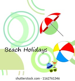 beach umbrella ball sunglasses cocktail hat beach holiday vector background