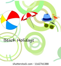 beach umbrella ball sunglasses cocktail hat beach holiday vector background