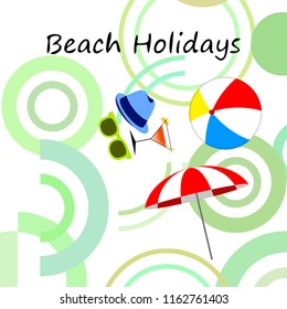 beach umbrella ball sunglasses cocktail hat beach holiday vector background