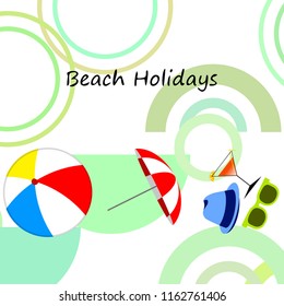 beach umbrella ball sunglasses cocktail hat beach holiday vector background