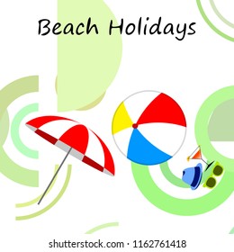 beach umbrella ball sunglasses cocktail hat beach holiday vector background