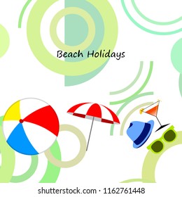 beach umbrella ball sunglasses cocktail hat beach holiday vector background