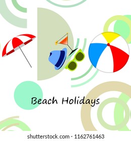 beach umbrella ball sunglasses cocktail hat beach holiday vector background