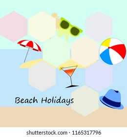 beach umbrella ball sunglasses cocktail hat beach holiday vector background beach umbrella ball sunglasses cocktail hat beach holiday vector background