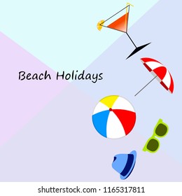 beach umbrella ball sunglasses cocktail hat beach holiday vector background