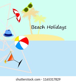 beach umbrella ball sunglasses cocktail hat beach holiday vector background