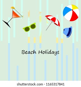 beach umbrella ball sunglasses cocktail hat beach holiday vector background