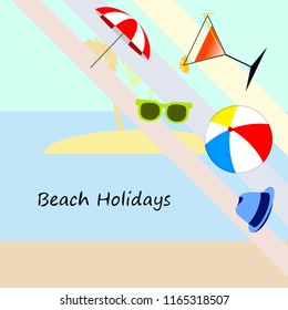 beach umbrella ball sunglasses cocktail hat beach holiday vector background