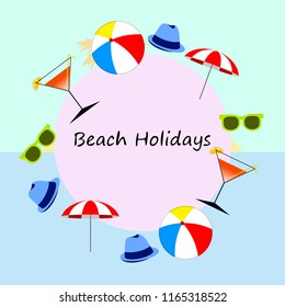beach umbrella ball sunglasses cocktail hat beach holiday vector background