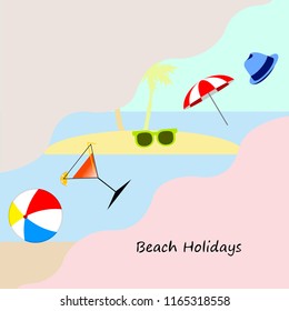 beach umbrella ball sunglasses cocktail hat beach holiday vector background