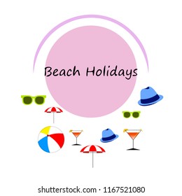 beach umbrella ball sunglasses cocktail hat beach holiday vector background