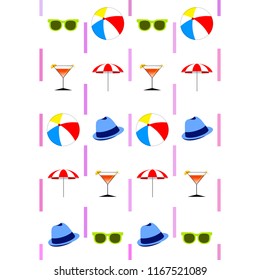 beach umbrella ball sunglasses cocktail hat beach holiday vector background