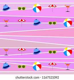 beach umbrella ball sunglasses cocktail hat beach holiday vector background