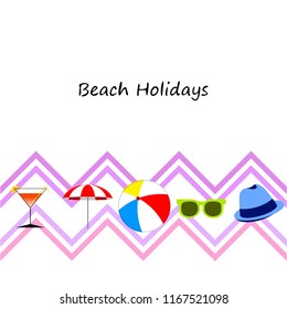 beach umbrella ball sunglasses cocktail hat beach holiday vector background