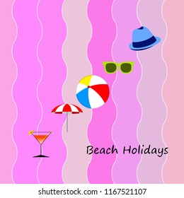 beach umbrella ball sunglasses cocktail hat beach holiday vector background
