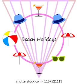 beach umbrella ball sunglasses cocktail hat beach holiday vector background