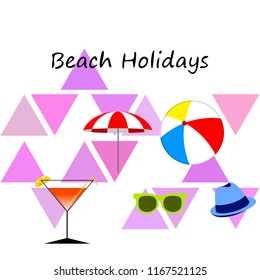 beach umbrella ball sunglasses cocktail hat beach holiday vector background