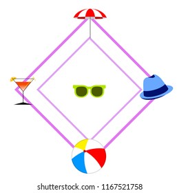 beach umbrella ball sunglasses cocktail hat beach holiday vector background