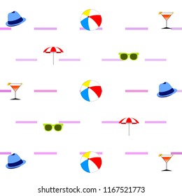 beach umbrella ball sunglasses cocktail hat beach holiday vector background