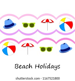 beach umbrella ball sunglasses cocktail hat beach holiday vector background