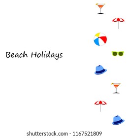 beach umbrella ball sunglasses cocktail hat beach holiday vector background