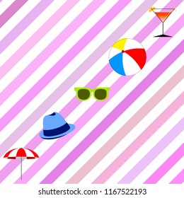 beach umbrella ball sunglasses cocktail hat beach holiday vector background