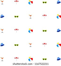 beach umbrella ball sunglasses cocktail hat beach holiday vector background