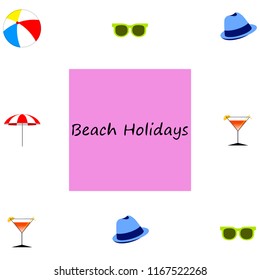 beach umbrella ball sunglasses cocktail hat beach holiday vector background beach umbrella ball sunglasses cocktail hat beach holiday vector background